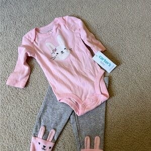Carter's Pink Bunny Bodysuit with Gray Bunny Leggings